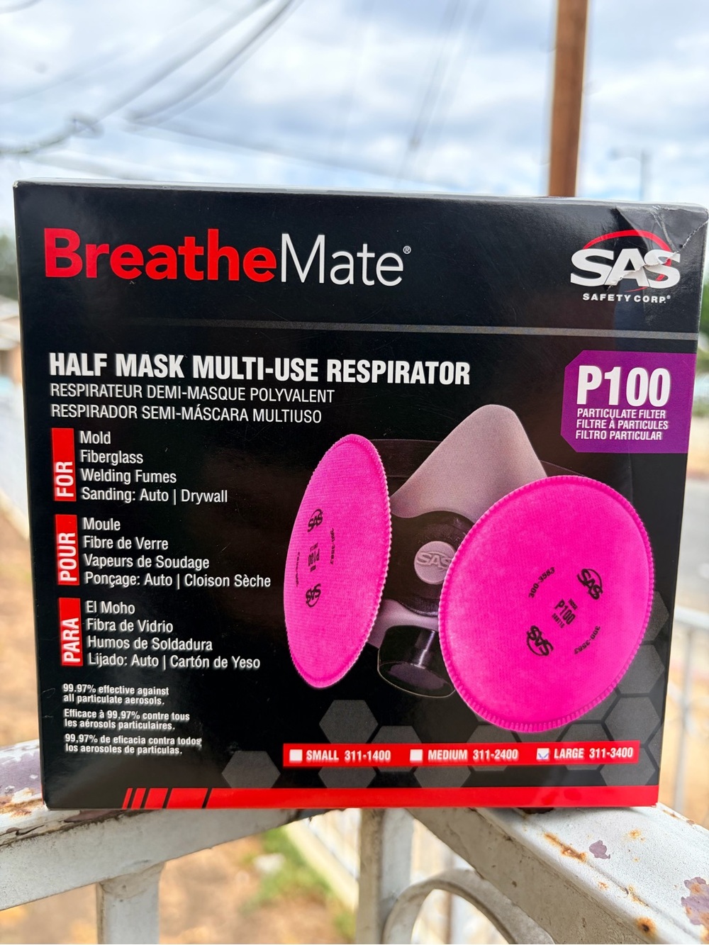 SAS BreatheMate Half Mask Respirator with Pink P100 Filters